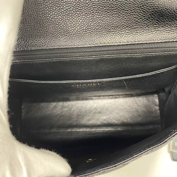 Authentic CHANEL 24K CC Caviar Vintage Kelly Quilted Flap Bag Black Purse Handle - Picture 9 of 15